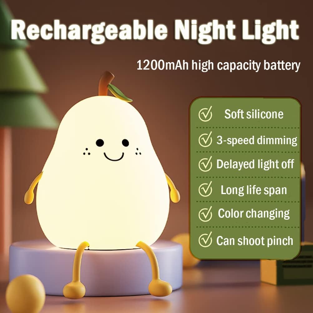 2.Pear Rechargeable Silicone Night Lamp