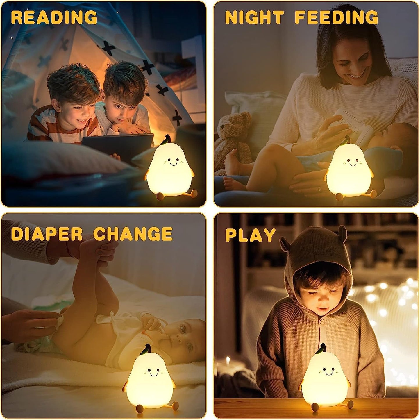 2.Pear Rechargeable Silicone Night Lamp