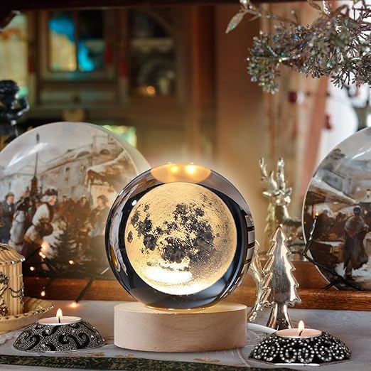 3D Moon Crystal Ball Night Lamp (Moon)(Warm White)