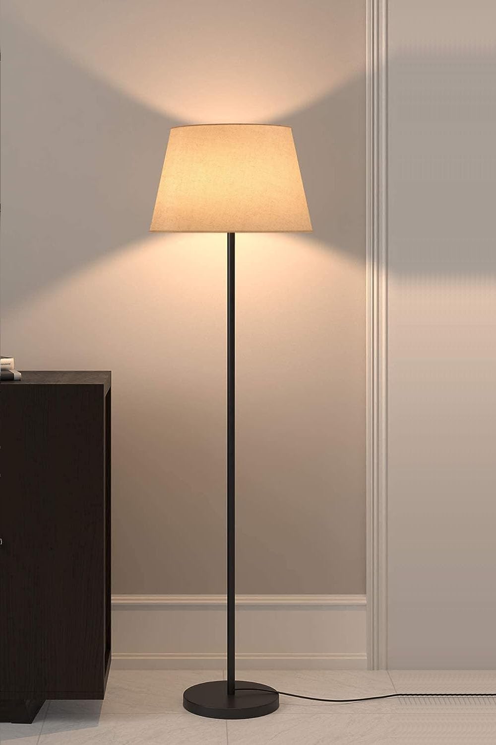 1.Modern Black Metal Floor Lamp (5ft) with Tapered Beige Shade