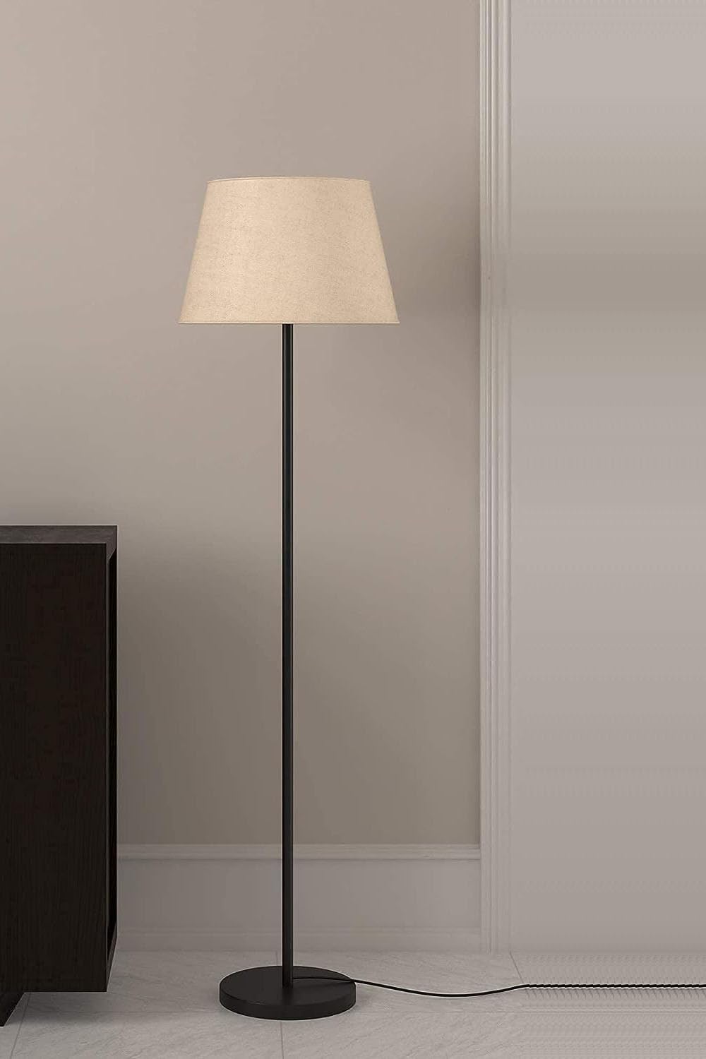 1.Modern Black Metal Floor Lamp (5ft) with Tapered Beige Shade
