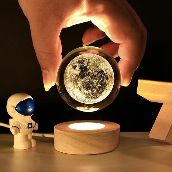 3D Moon Crystal Ball Night Lamp (Moon)(Warm White)