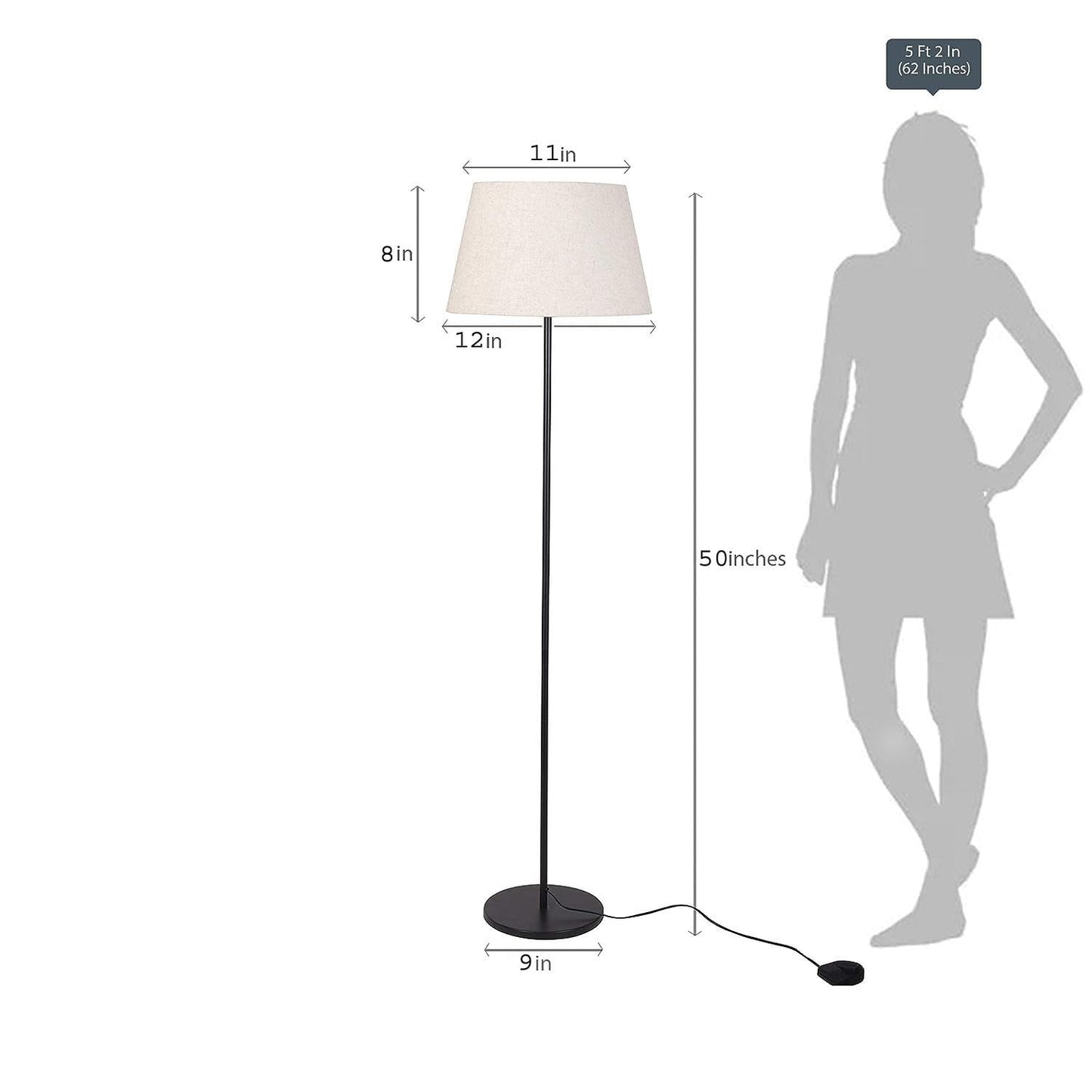 1.Modern Black Metal Floor Lamp (5ft) with Tapered Beige Shade