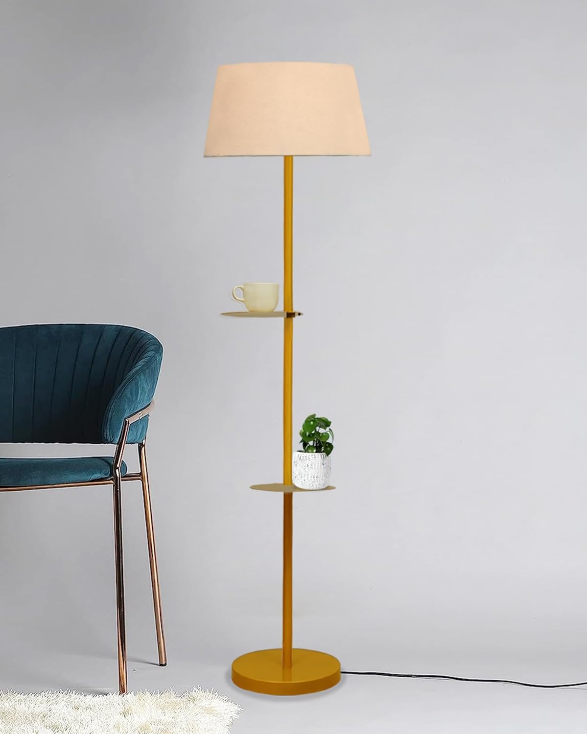 1.Contemporary Duo-Shelf Metal Floor Lamp – Style Meets Function