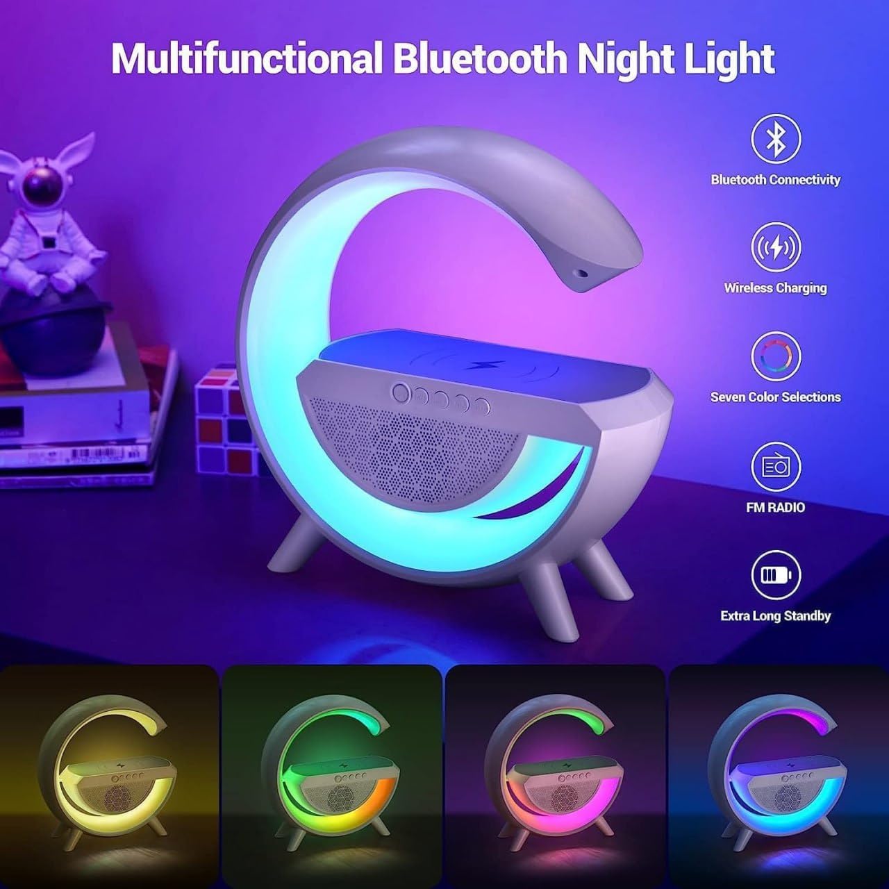 3-in-1 Night Light Bluetooth Speaker with Wireless Charger – G-Shape Desk Lamp