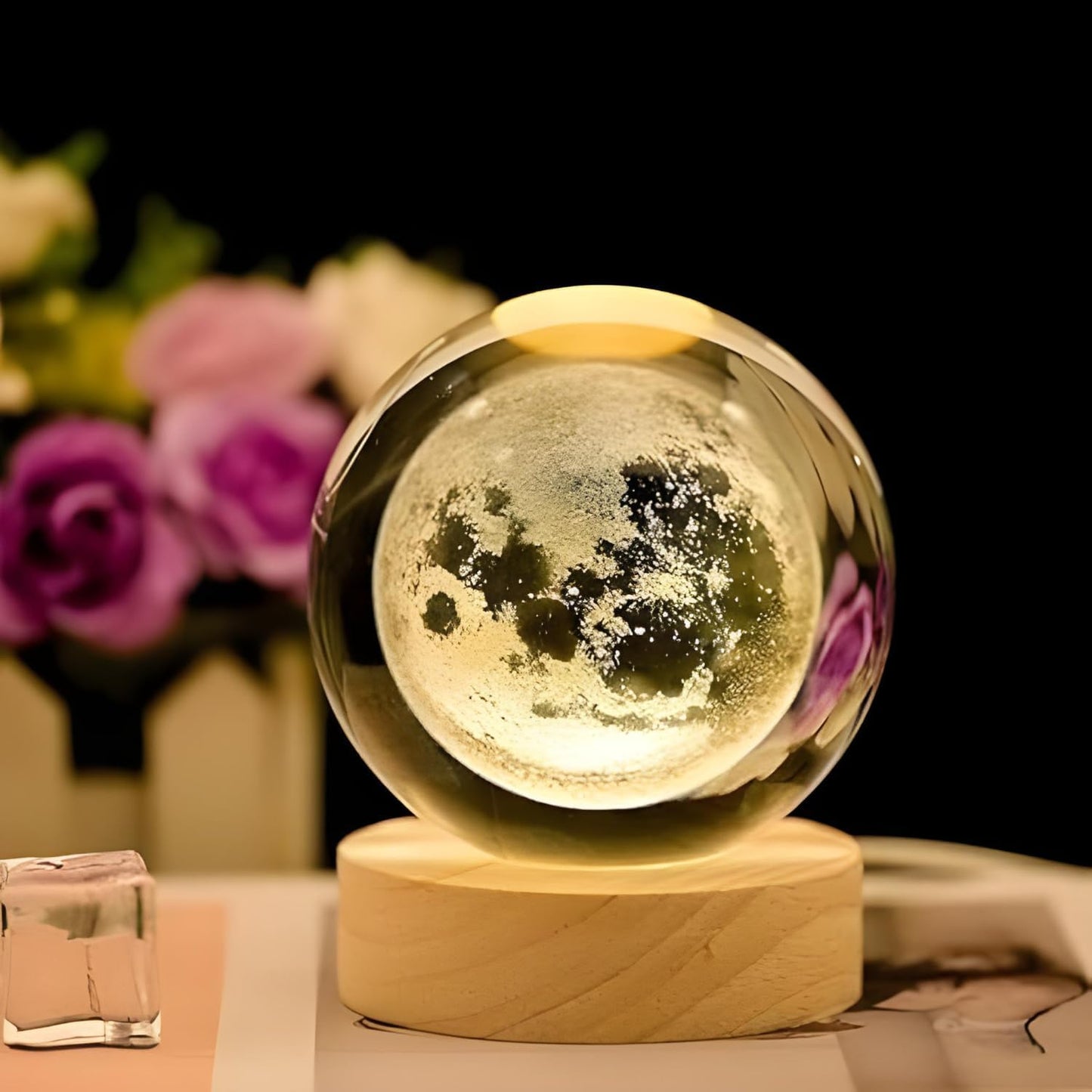 3D Moon Crystal Ball Night Lamp (Moon)(Warm White)
