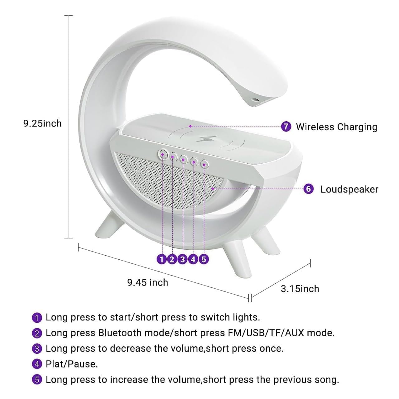 3-in-1 Night Light Bluetooth Speaker with Wireless Charger – G-Shape Desk Lamp