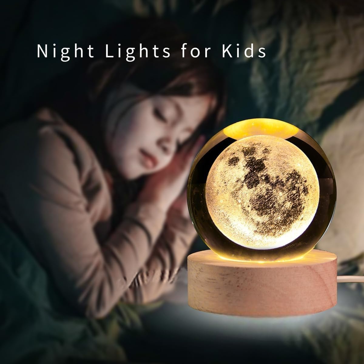 3D Moon Crystal Ball Night Lamp (Moon)(Warm White)