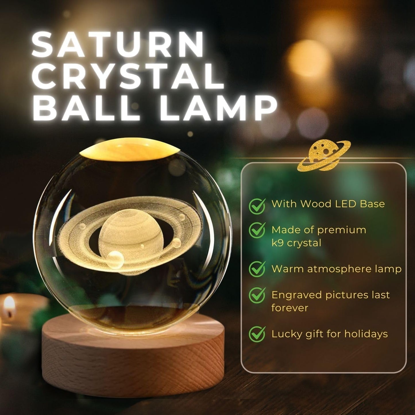 3D Galaxy Crystal Ball Night Lamp (Galaxy)(Warm White)