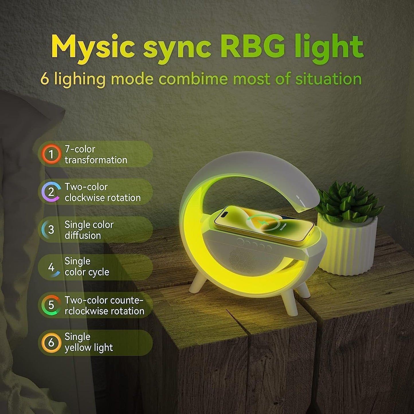 3-in-1 Night Light Bluetooth Speaker with Wireless Charger – G-Shape Desk Lamp