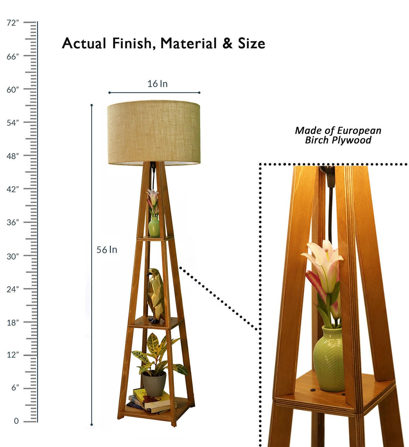 2.Wooden Floor Lamp with Shelf – Natural Charm Meets Everyday Function