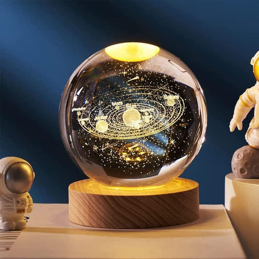 3D Galaxy Crystal Ball Night Lamp,Creative Engraved Crystal Ball Night Light, USB Table LED Wooden Crystal Ball for Home Decoration Birthday Gift for Teens, Boys, Girls (Galaxy)(Warm White)