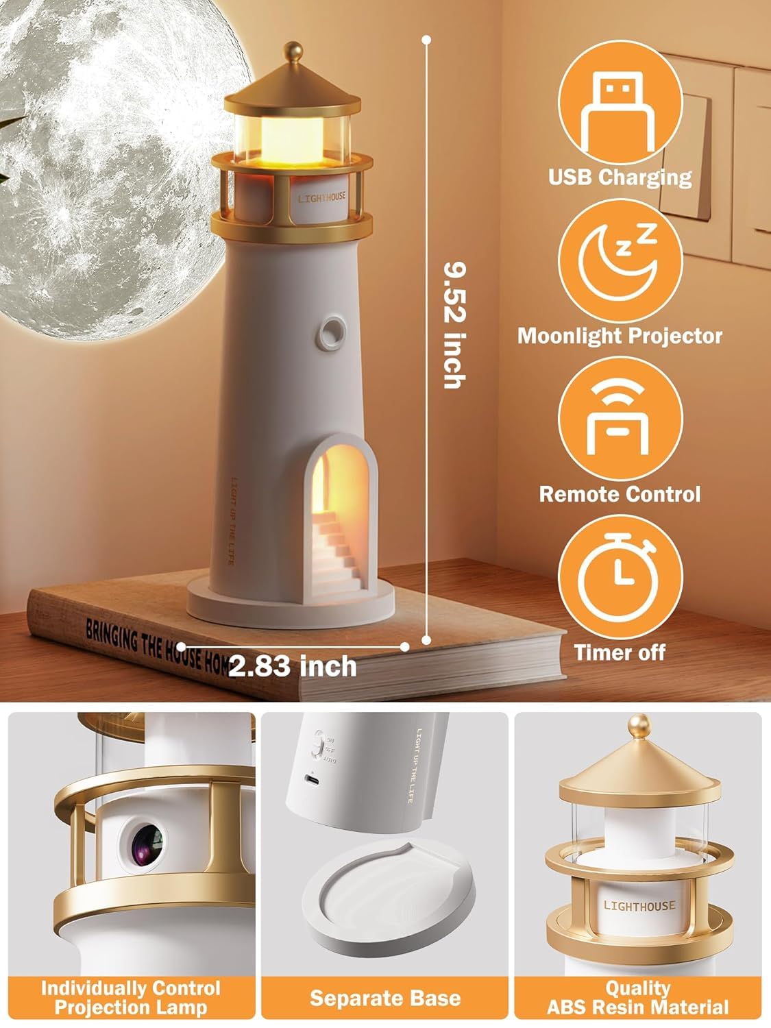 3.Light House Moon Projector Lamp – Turn Your Room Into a Dreamland