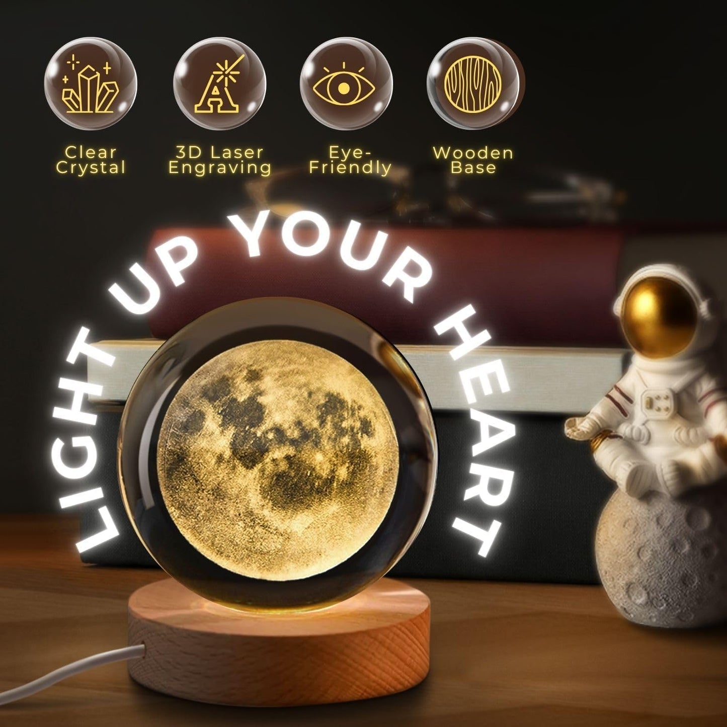 3D Moon Crystal Ball Night Lamp (Moon)(Warm White)