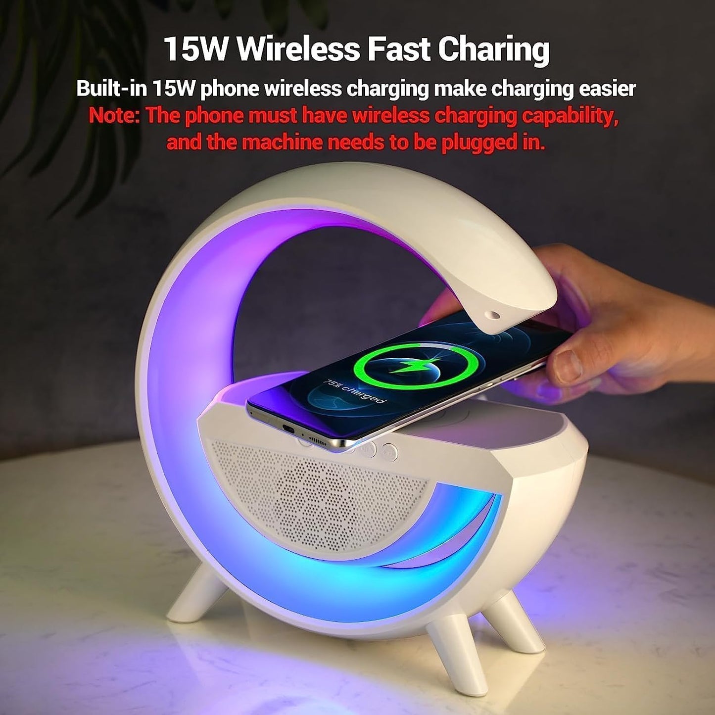 3-in-1 Night Light Bluetooth Speaker with Wireless Charger – G-Shape Desk Lamp