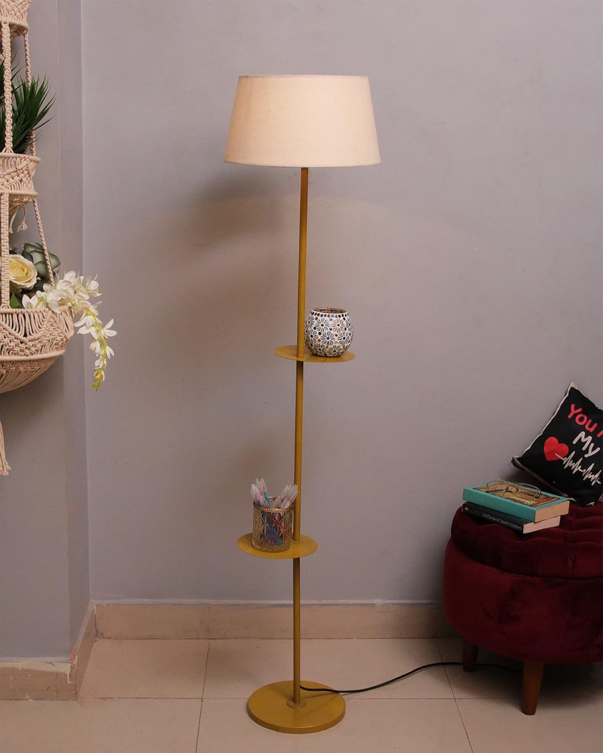1.Contemporary Duo-Shelf Metal Floor Lamp – Style Meets Function