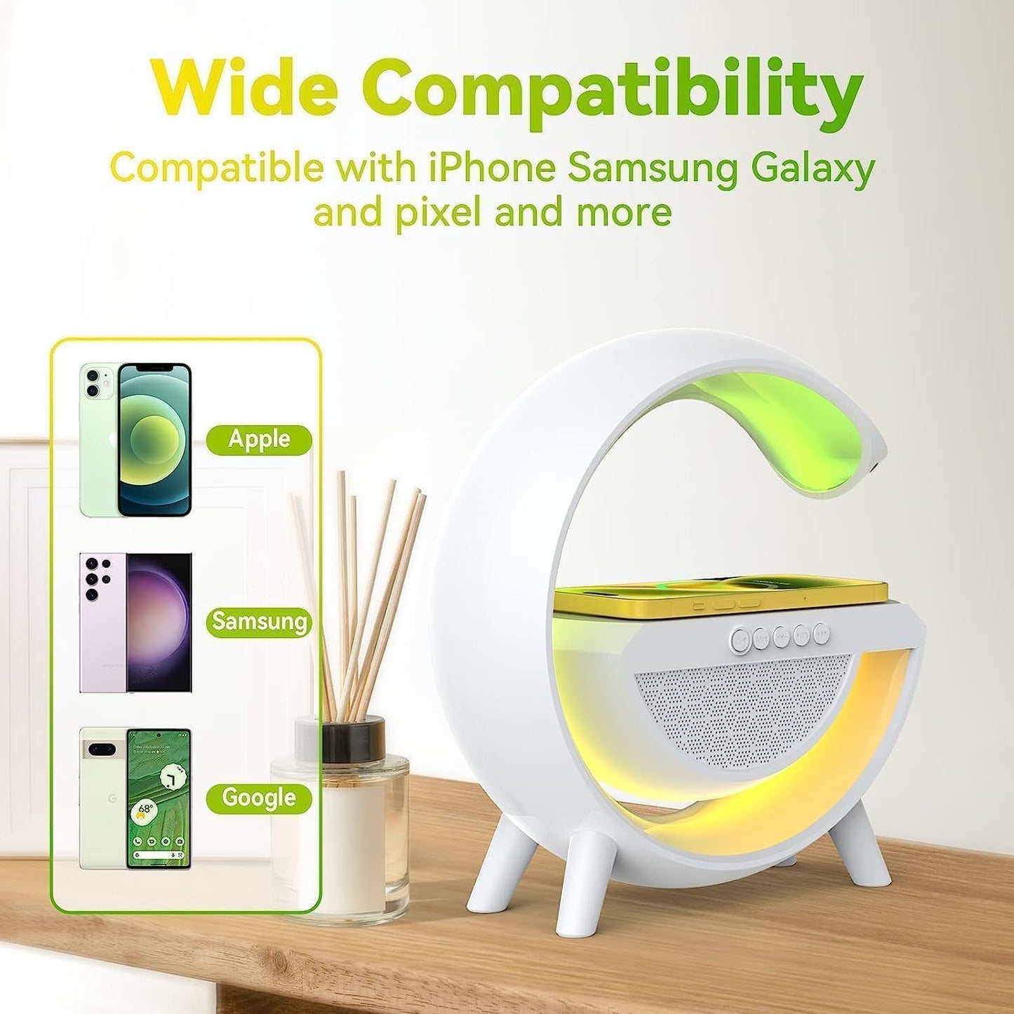 3-in-1 Night Light Bluetooth Speaker with Wireless Charger – G-Shape Desk Lamp