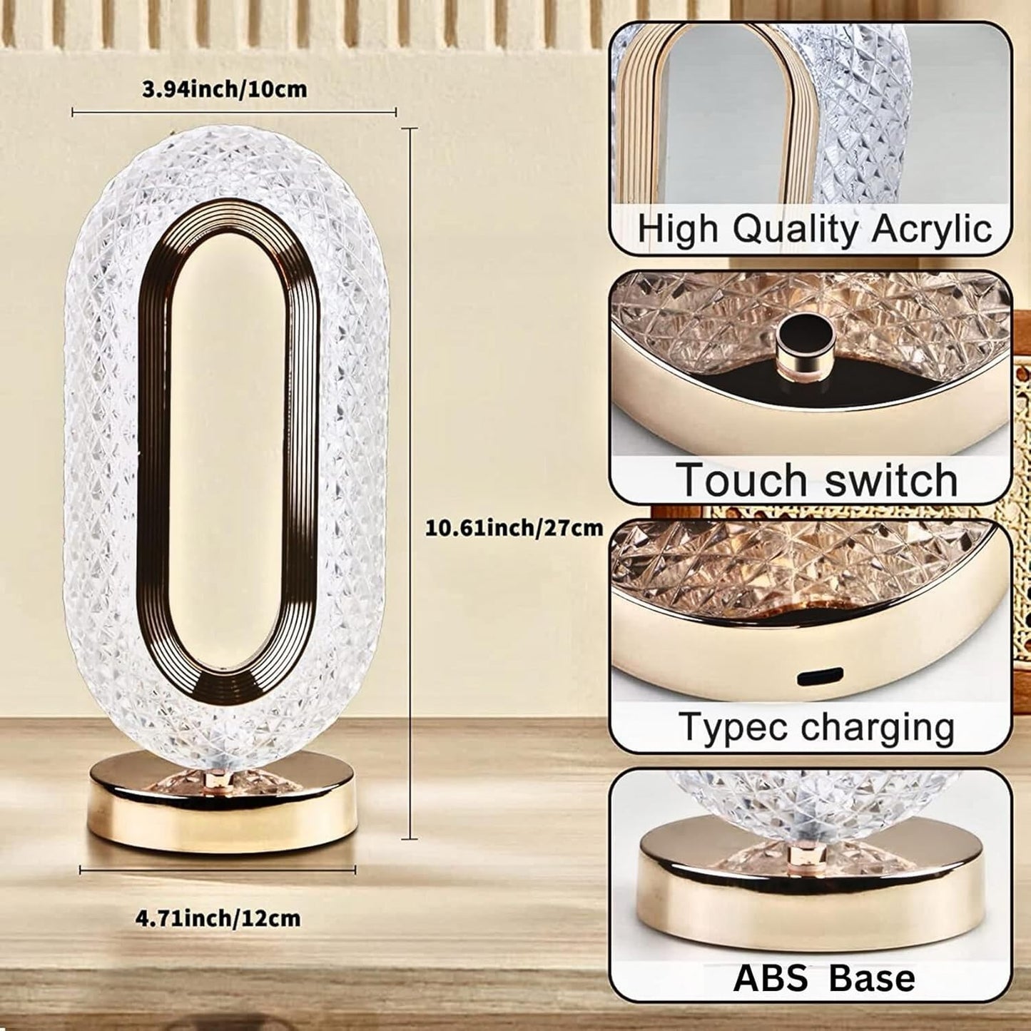 Oval Crystal Touch Table Lamp – Elegance at Your Fingertips