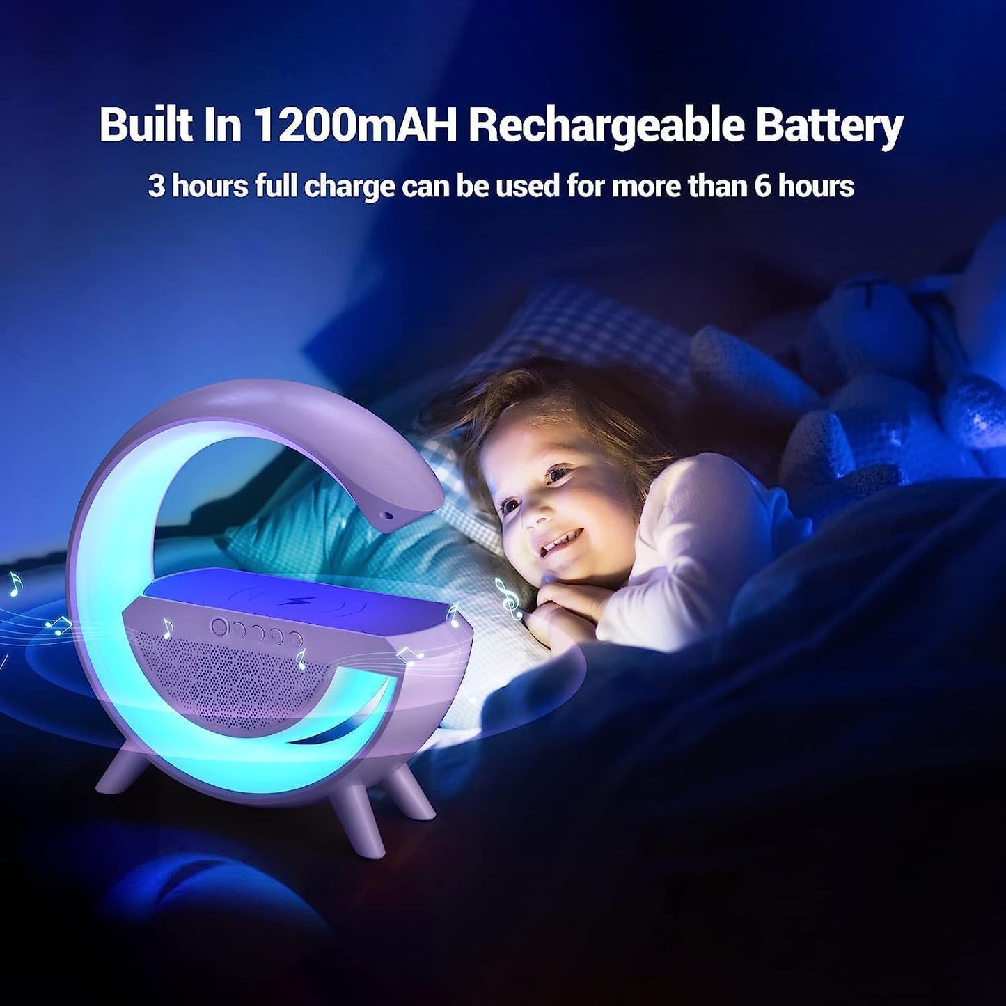 3-in-1 Night Light Bluetooth Speaker with Wireless Charger – G-Shape Desk Lamp