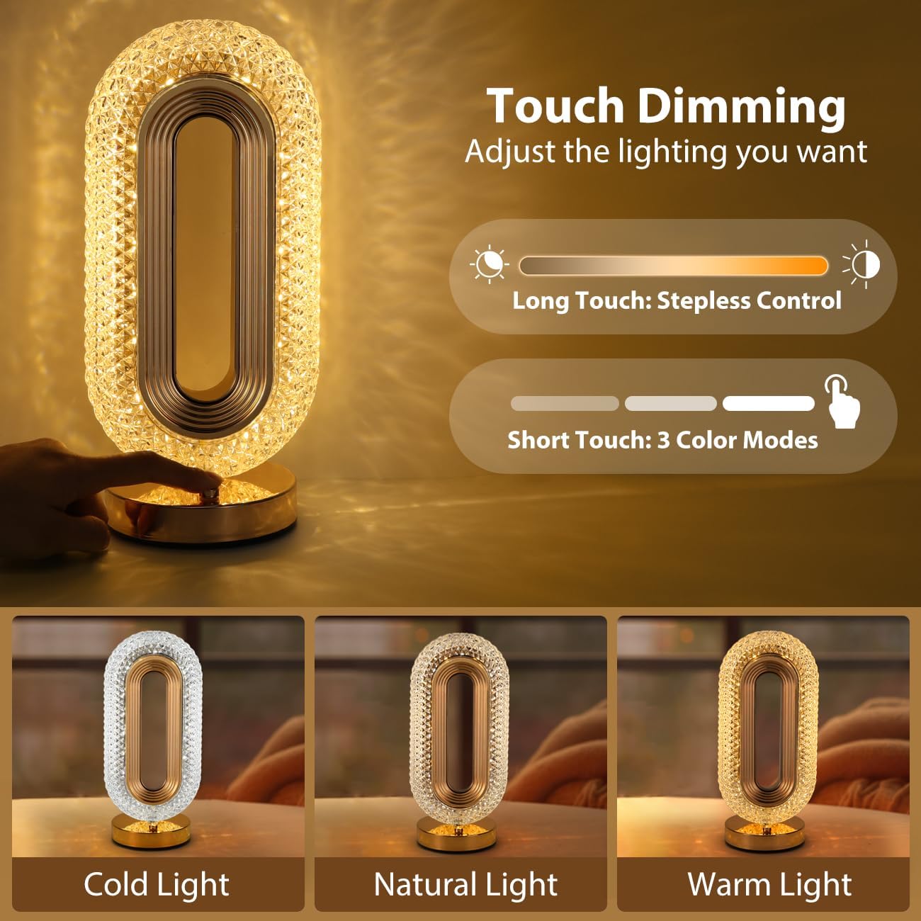 Oval Crystal Touch Table Lamp – Elegance at Your Fingertips