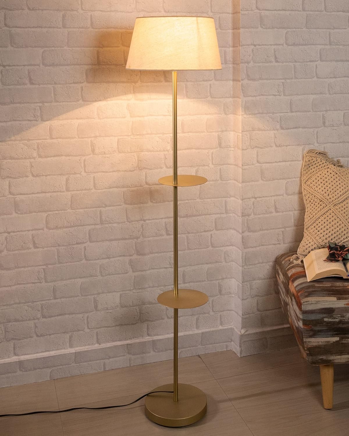 1.Contemporary Duo-Shelf Metal Floor Lamp – Style Meets Function