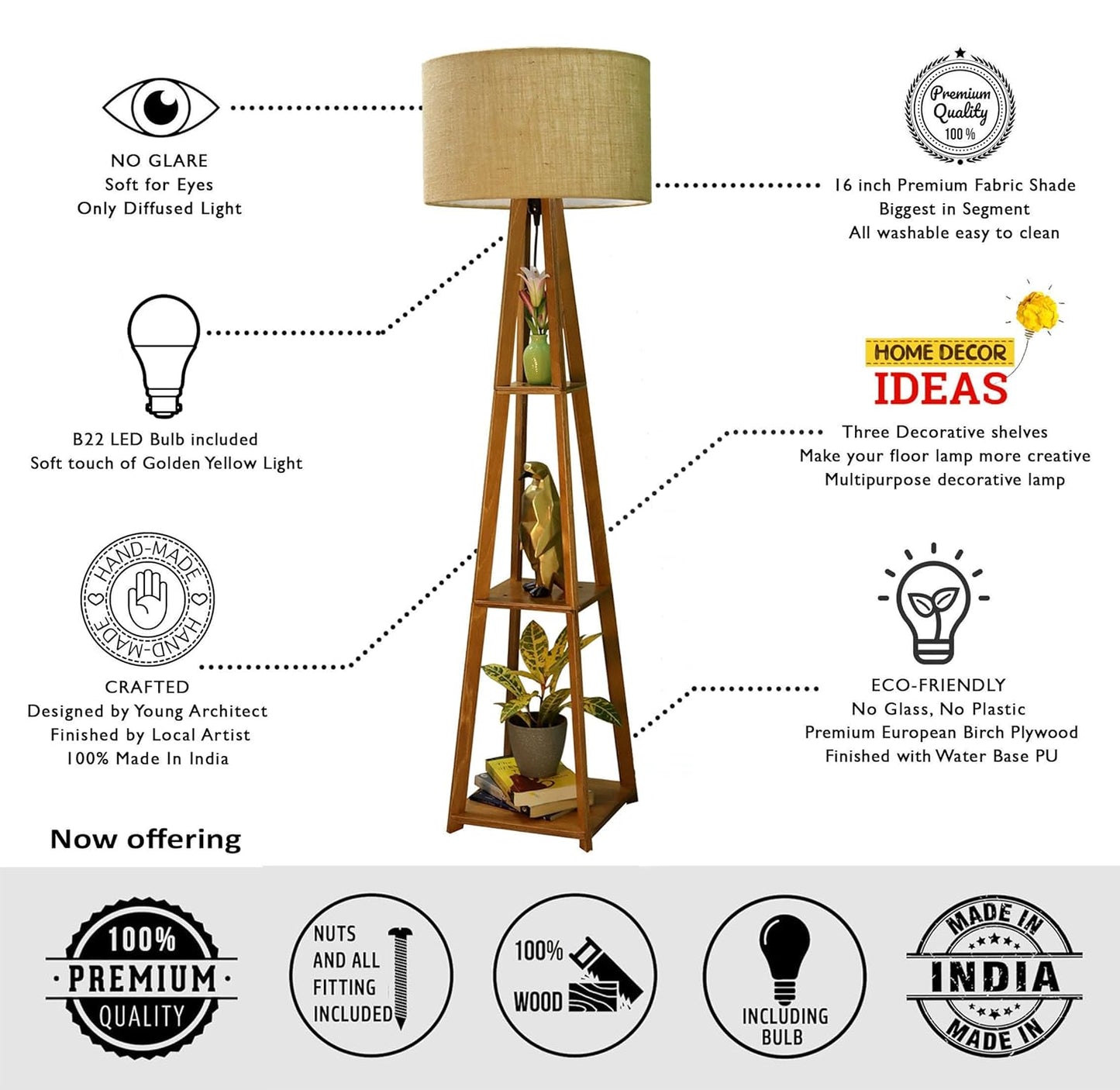 2.Wooden Floor Lamp with Shelf – Natural Charm Meets Everyday Function