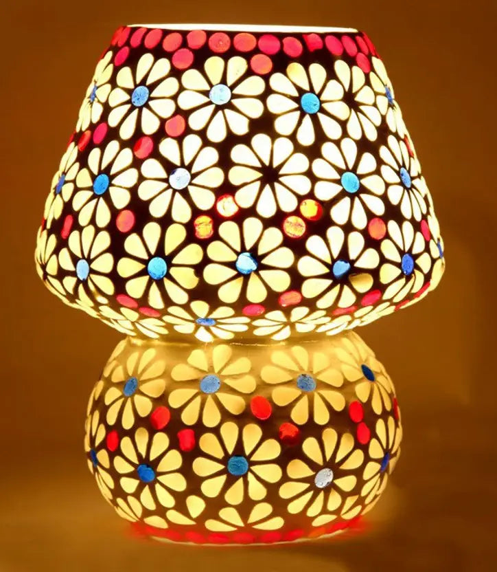 White Jasmine Mosaic Table Lamp – Art, Light, and Elegance Combined